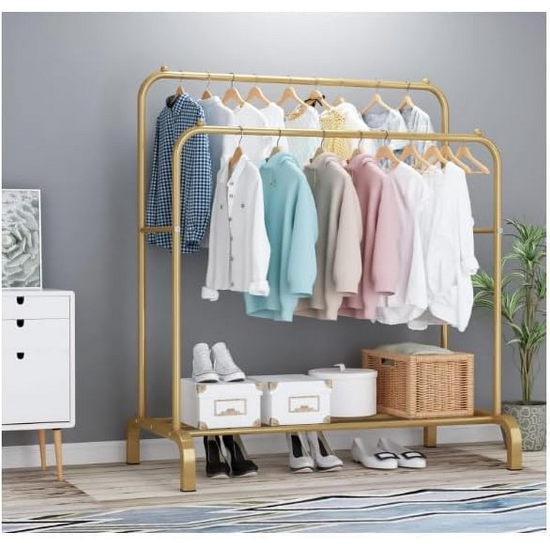 حامل ومنظم ملابس مزدوج - ذهبي