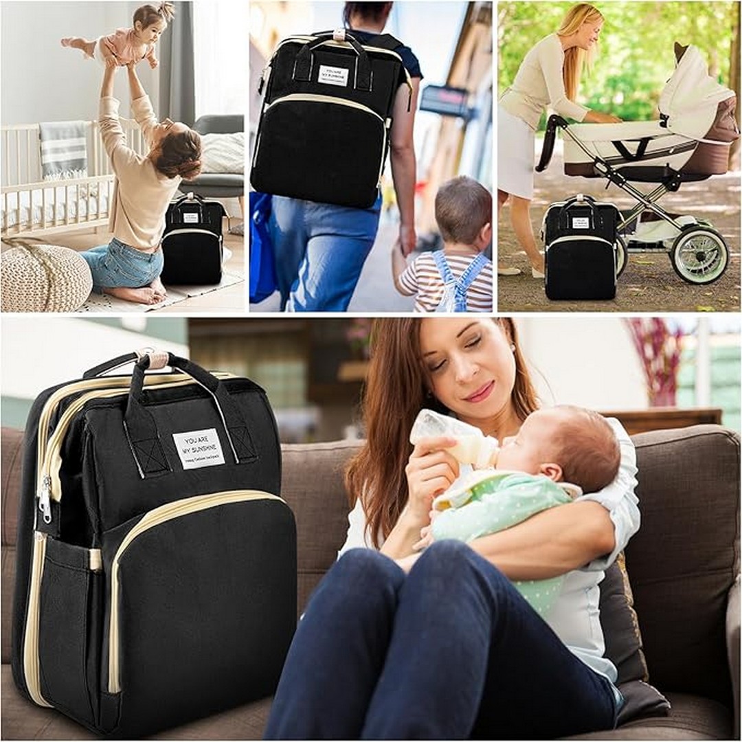 حقيبة ظهر و سرير للأطفال قابل للطي - أسود