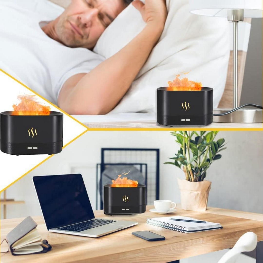 مرطب هواء برذاذ شكل لهب 2 مصباح - 180 مل - أسود