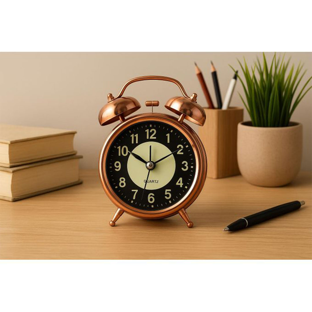 ساعة منبه معدنية نحاسية