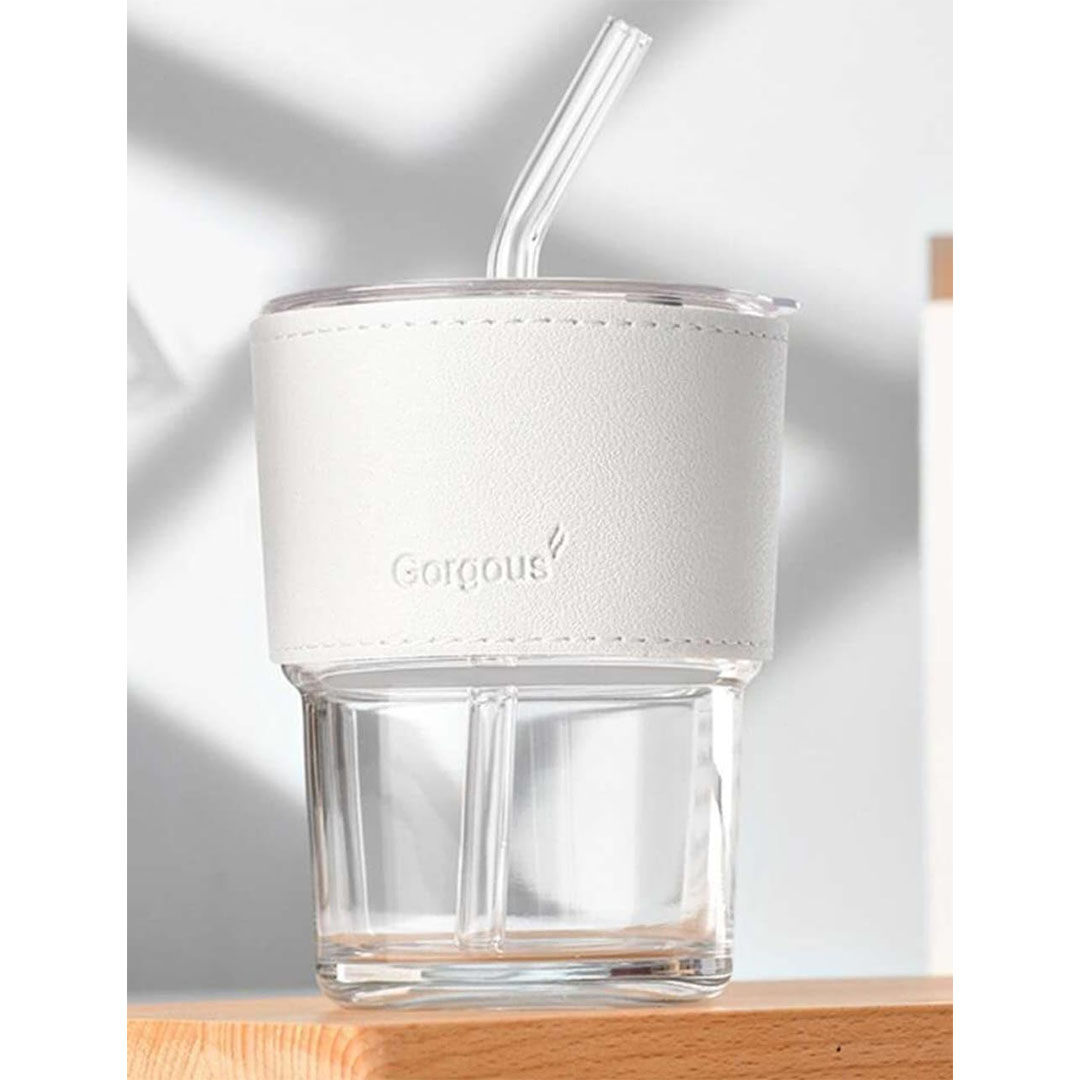 كوب سفر زجاجي بغطاء وشاليموه - 450 مل