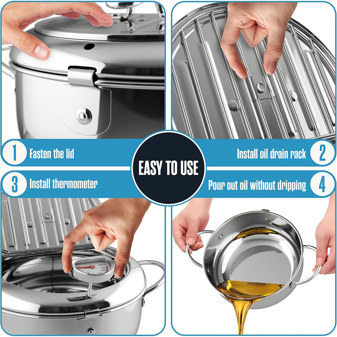 مقلاة عميقة صغيرة للاستخدام على البوتجاز مع سلة من الفولاذ المقاوم للصدأ