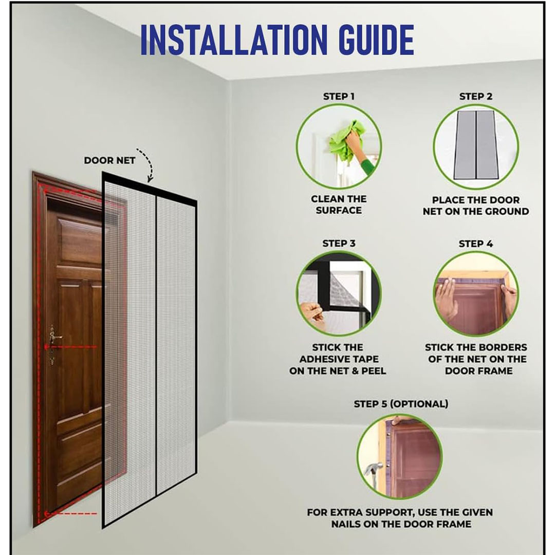 ستارة باب مغناطيسية شبكية مضادة للبعوض - أسود