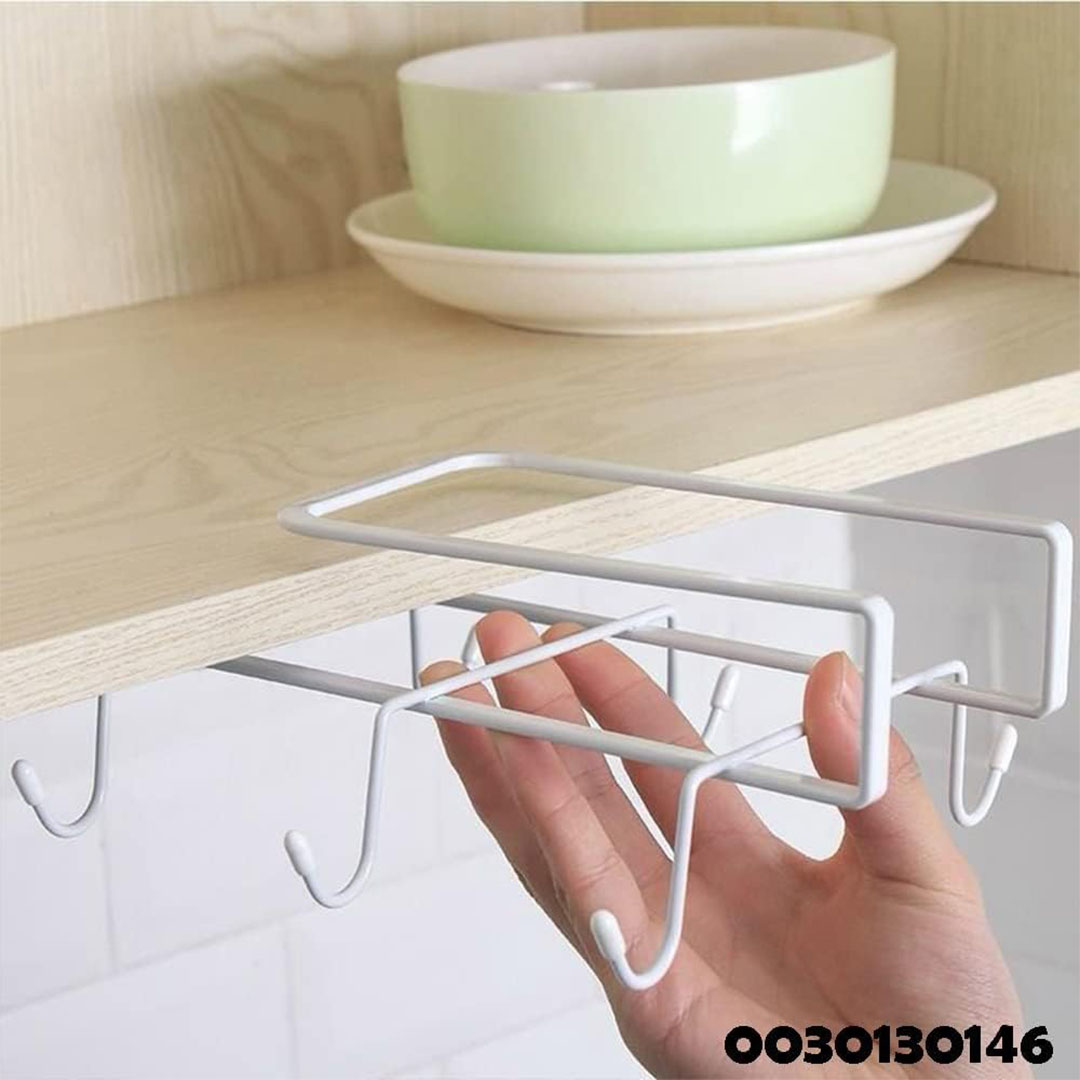 حامل أكواب معدني مع 10 خطافات - أبيض