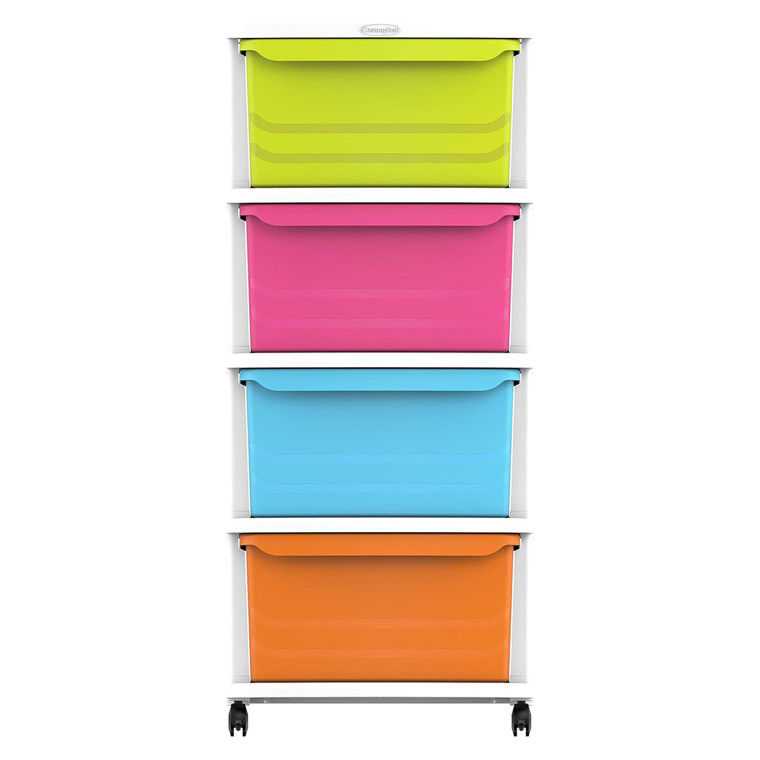 صناديق تخزين بلاستيكية ملونة - 4 قطع - متعددة الالوان
