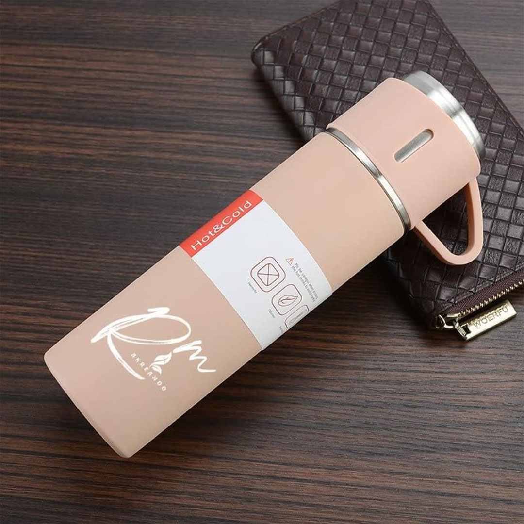 مج حراري مع كوبين - 500 ملي - بينك