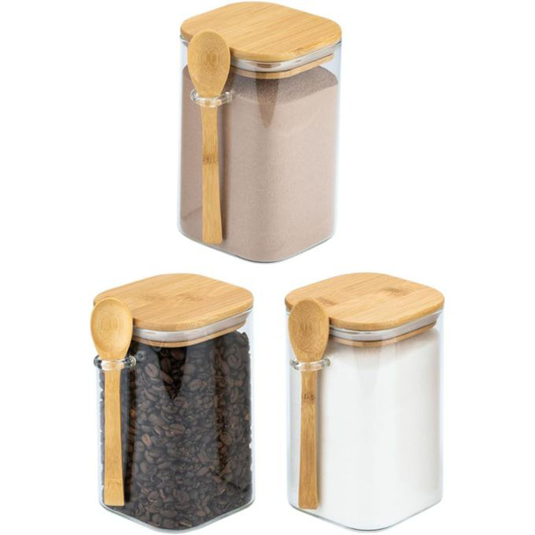 برطمان زجاجي شفاف مع ملعقة خشبية - 250 مل