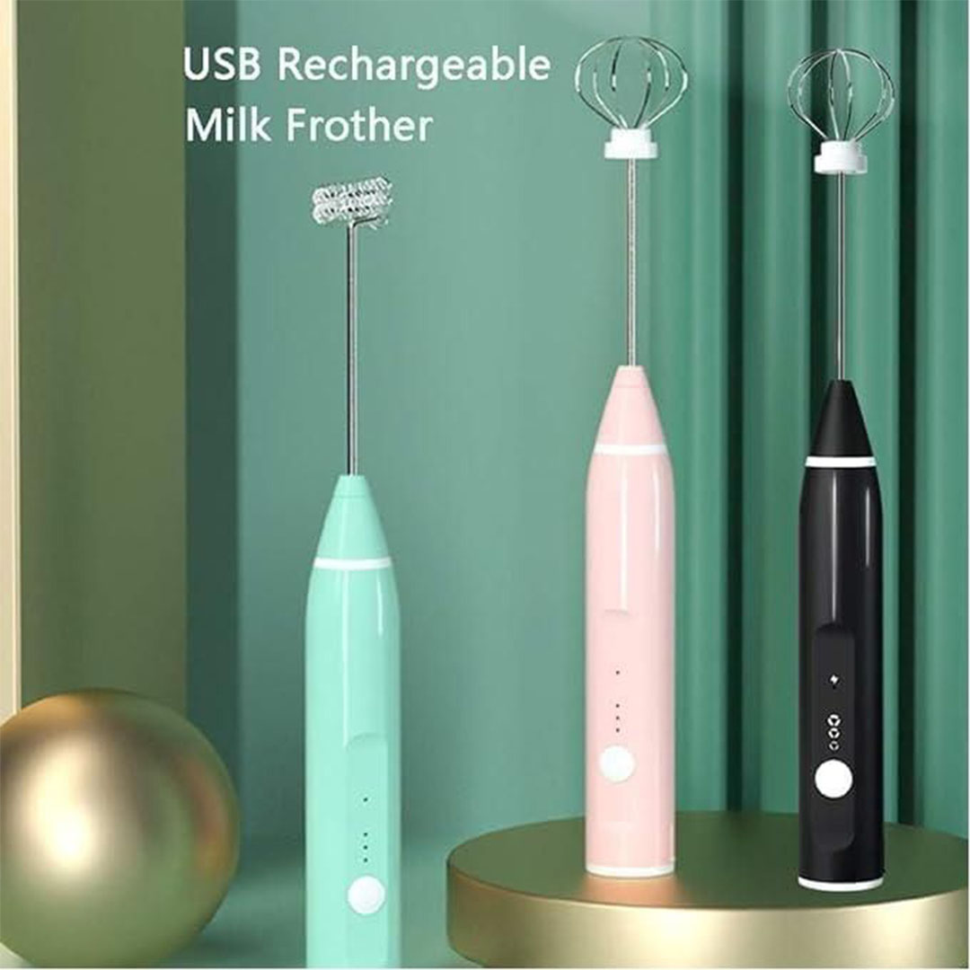 مضرب حليب ونسكافيه شحن USB بثلاث سرعات - بينك