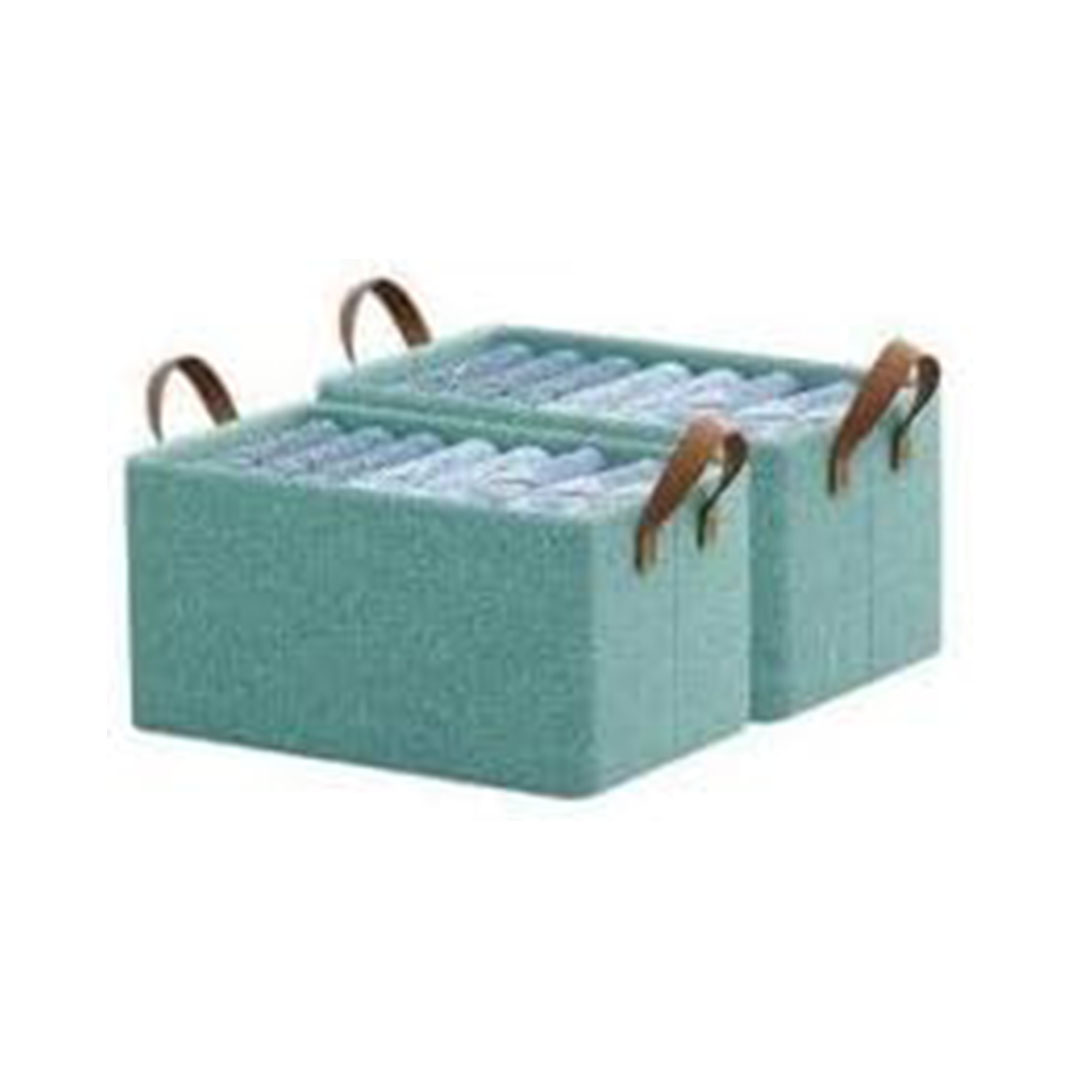 صندوق تخزين قماش قابل للطي - فيروزي - 2 قطعة