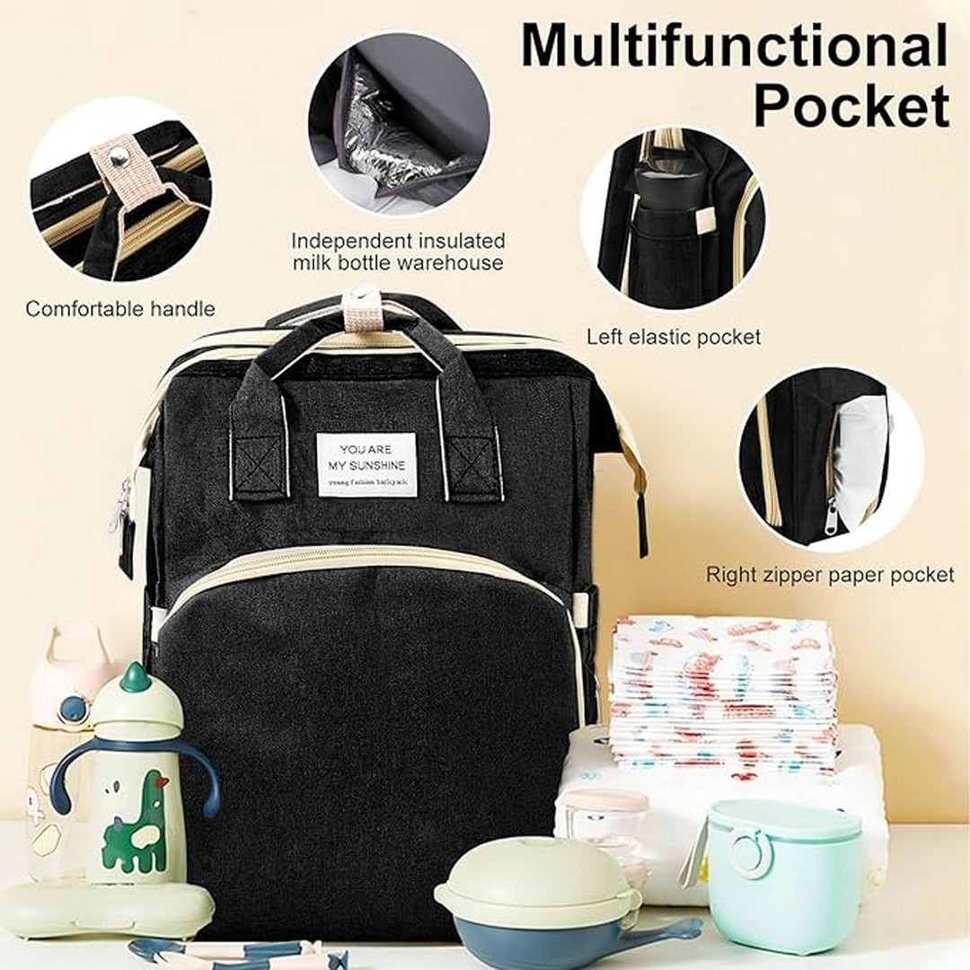 حقيبة ظهر و سرير للأطفال قابل للطي - أسود