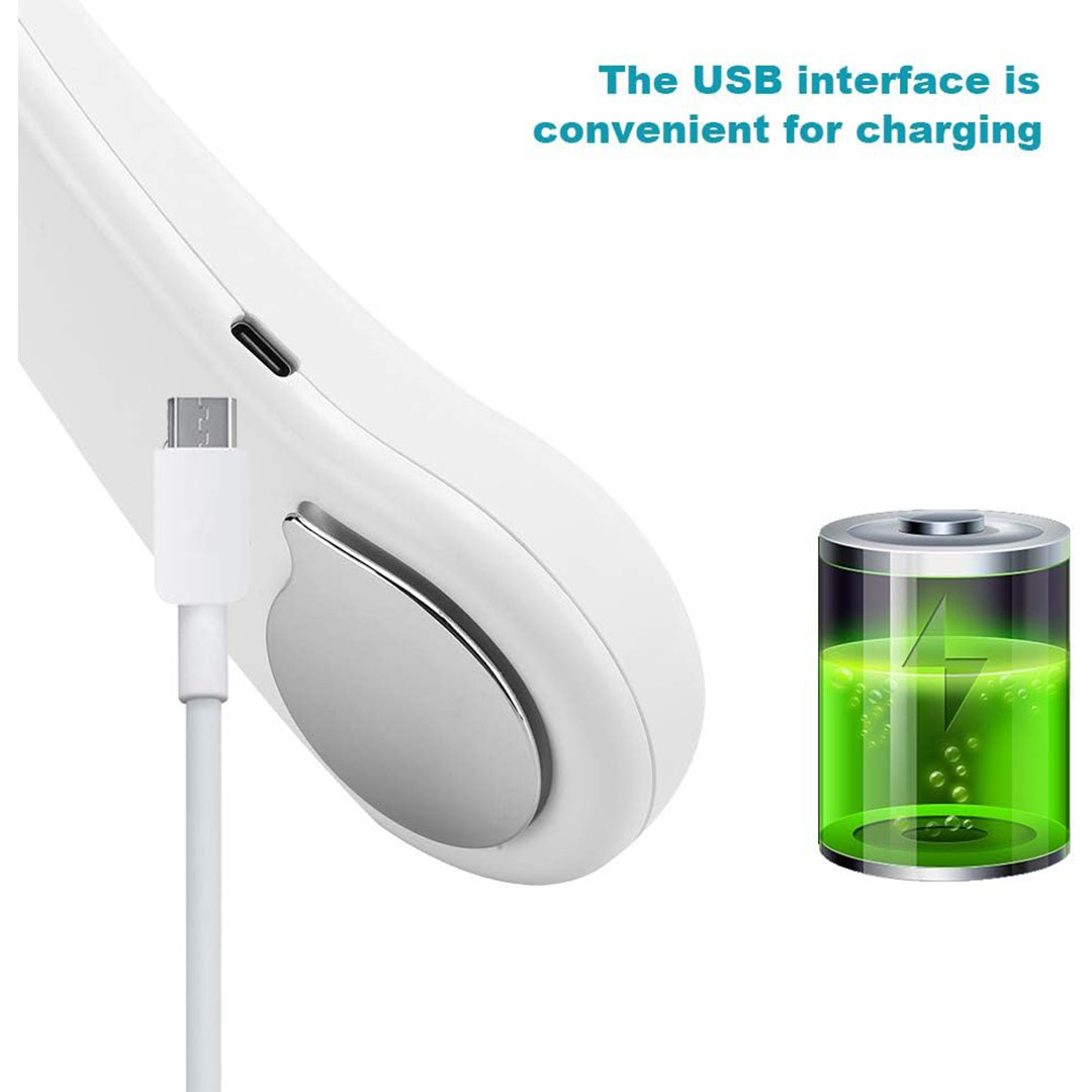 مروحة رقبة شخصية محمولة قابلة لاعادة الشحن USB - أبيض