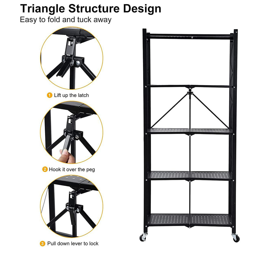 وحدة رفوف تخزين معدنية بعجلات - 5 طبقات - أسود