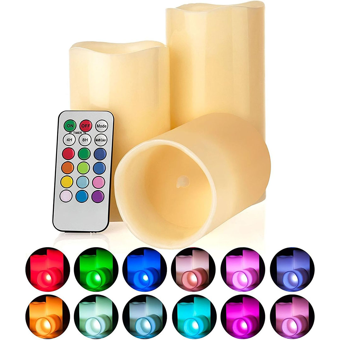 شموع LED مضيئة بدون لهب - 3 قطع - متعددة الالوان
