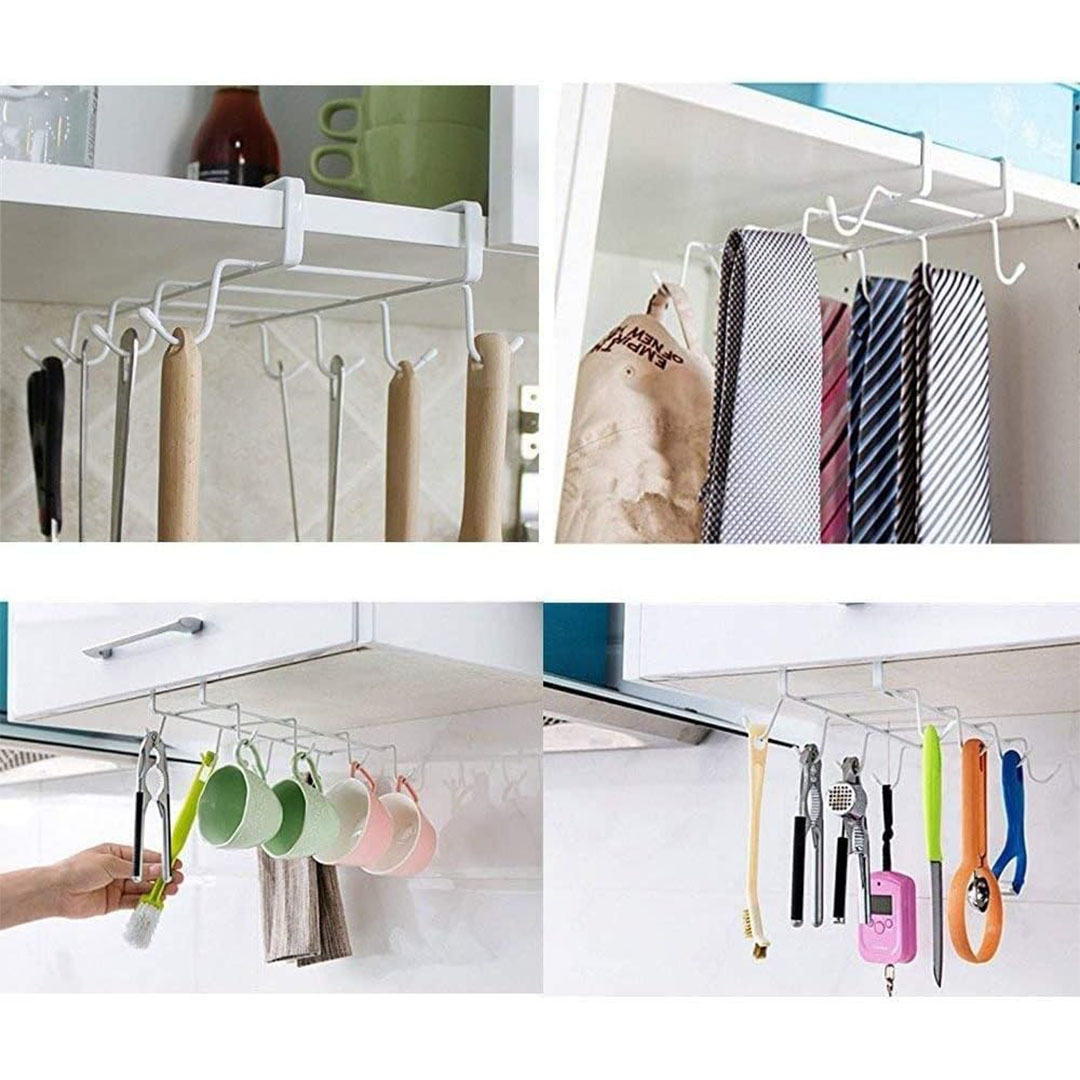 حامل أكواب معدني مع 10 خطافات - أبيض