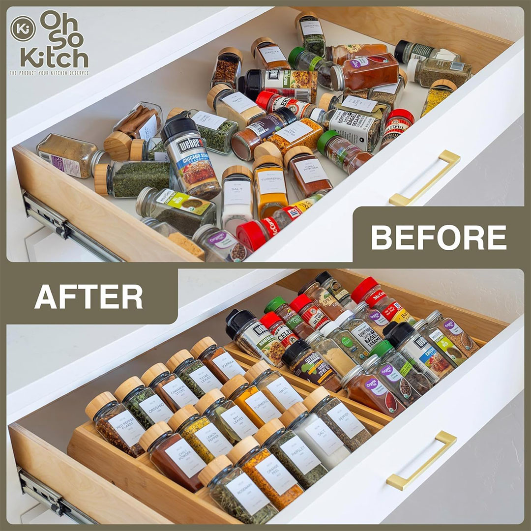 منظم توابل خشبي ثلاث مستويات (بدون البرطمانات)