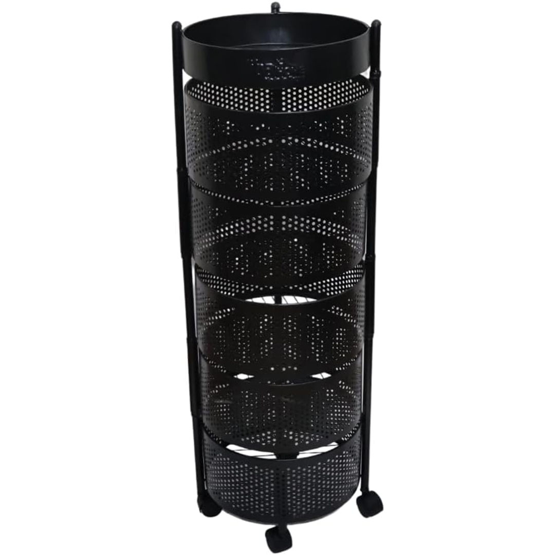 عربة معدنية دائرية تربو 5 أدوار بعجلات - أسود