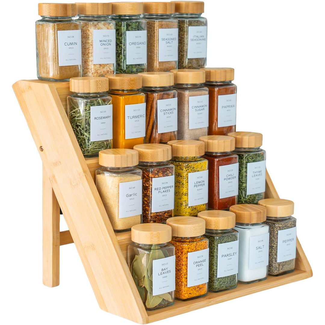 منظم توابل خشبي ثلاث مستويات (بدون البرطمانات)