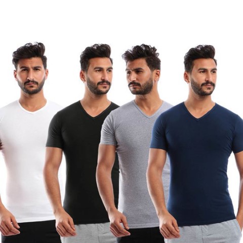 فانلة نص كم استريتش - 4 قطع