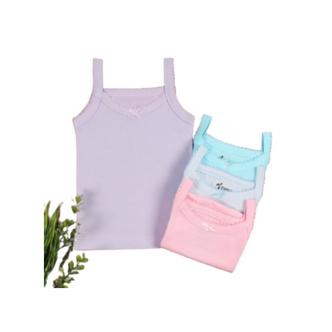 فانلة حمالات رفيعة قطن بناتي - 3 قطع