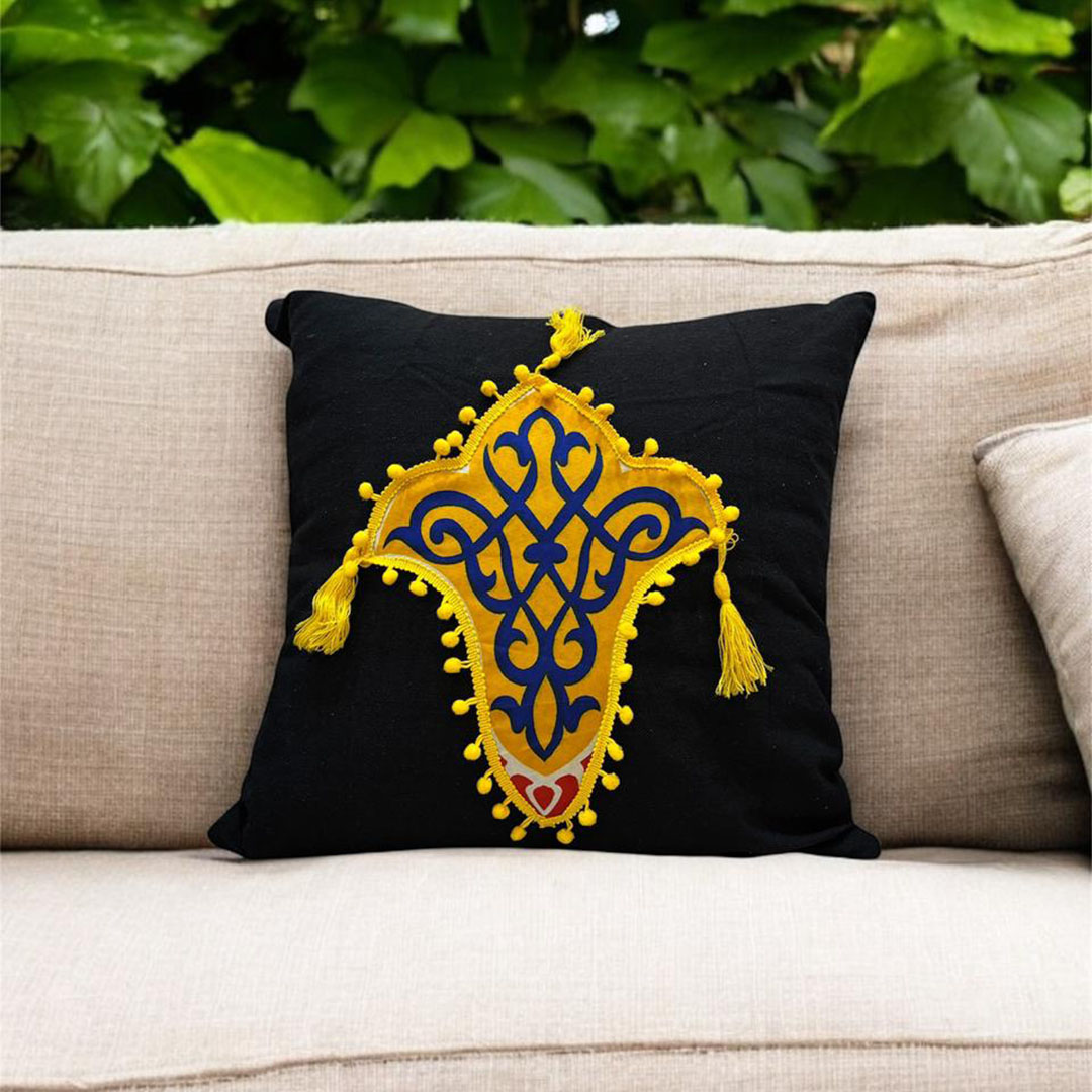 كيس كوشن كتان مزخرف بقماش الخيامية - 50×50 سم - أسود