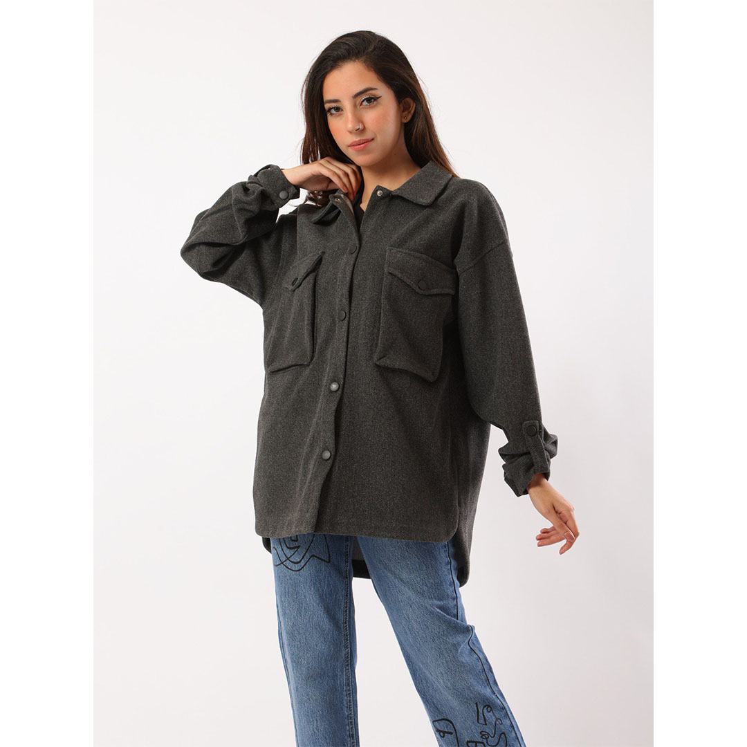 قميص صوف كاجوال حريمي - رمادي غامق