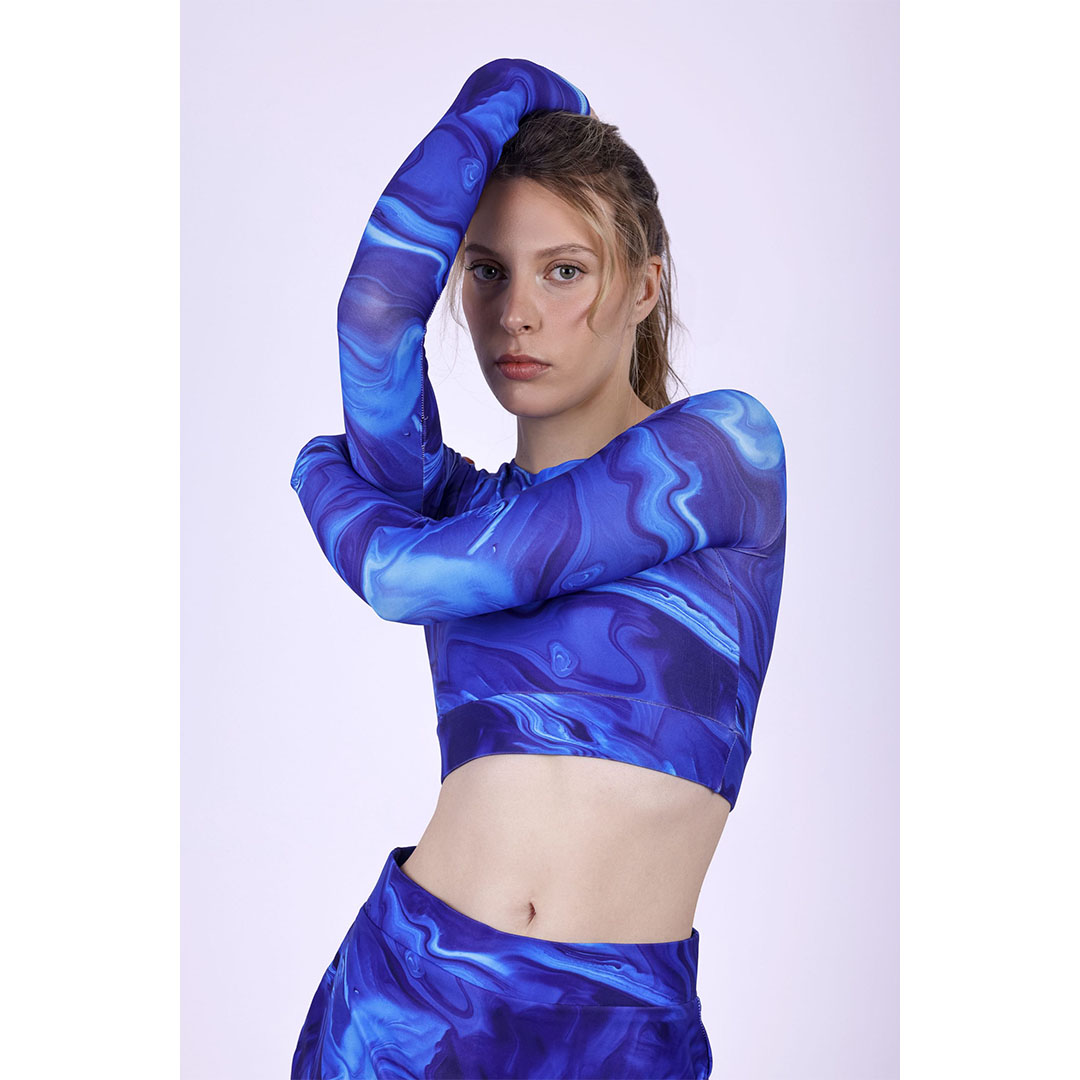 توب قصير بكم طويل حريمي - أزرق