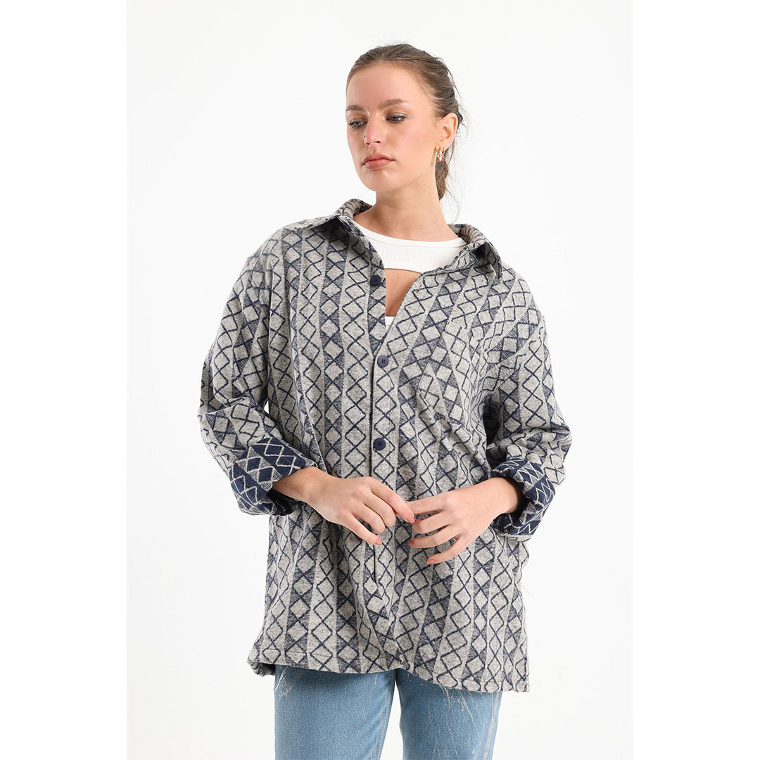 قميص كاجوال شتوي حريمي - رمادي