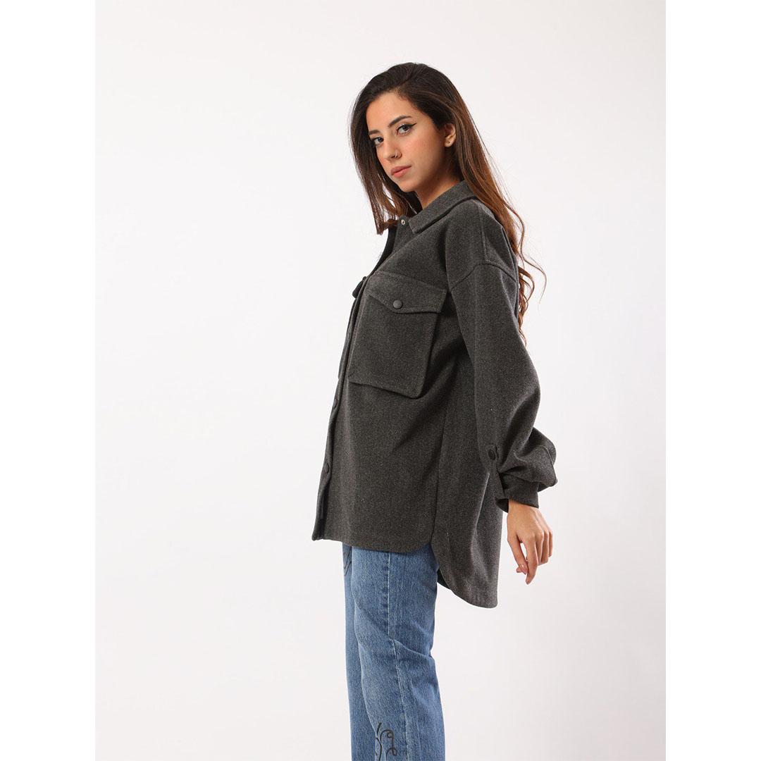 قميص صوف كاجوال حريمي - رمادي غامق