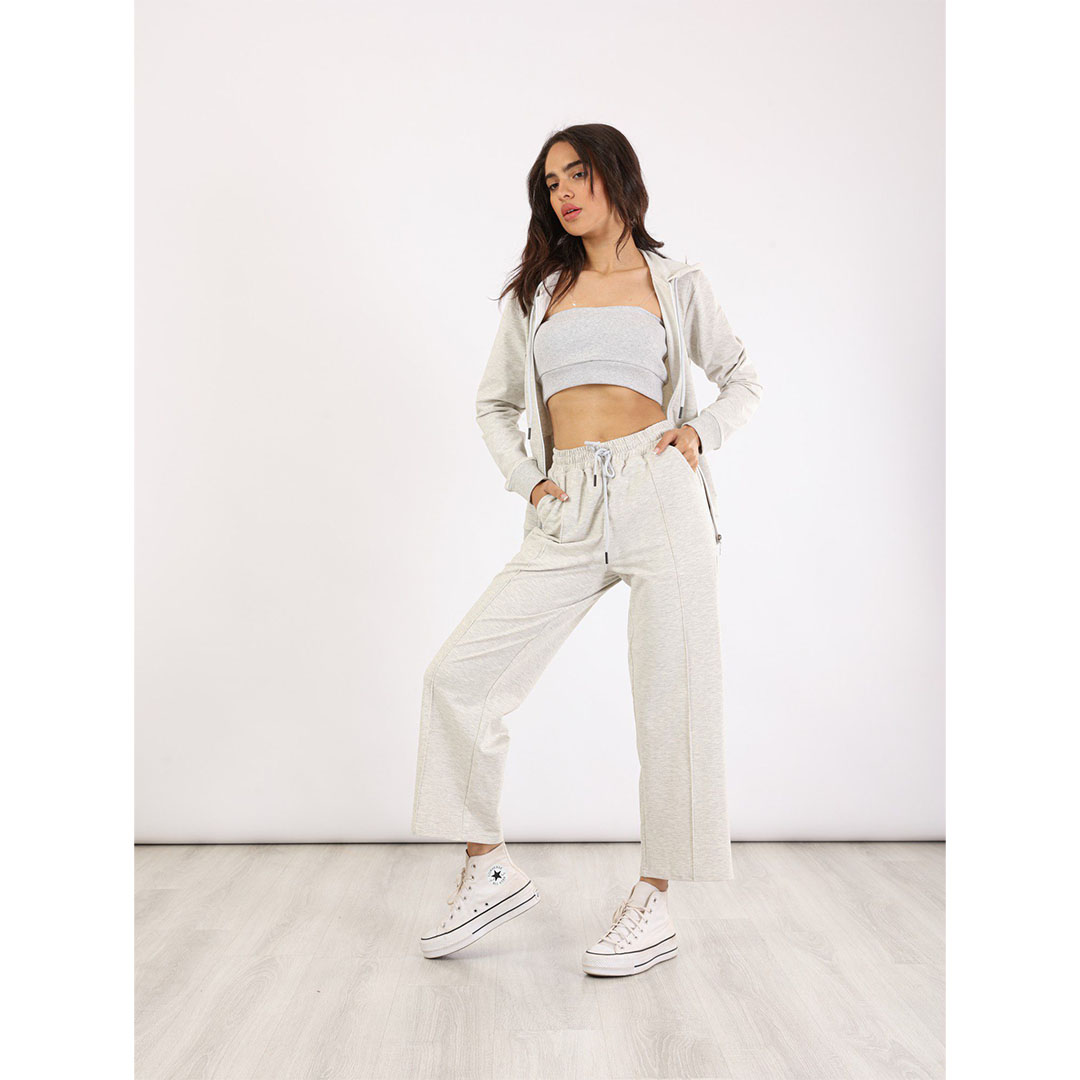 طقم رياضي حريمي - 3 قطع -رمادي فاتح