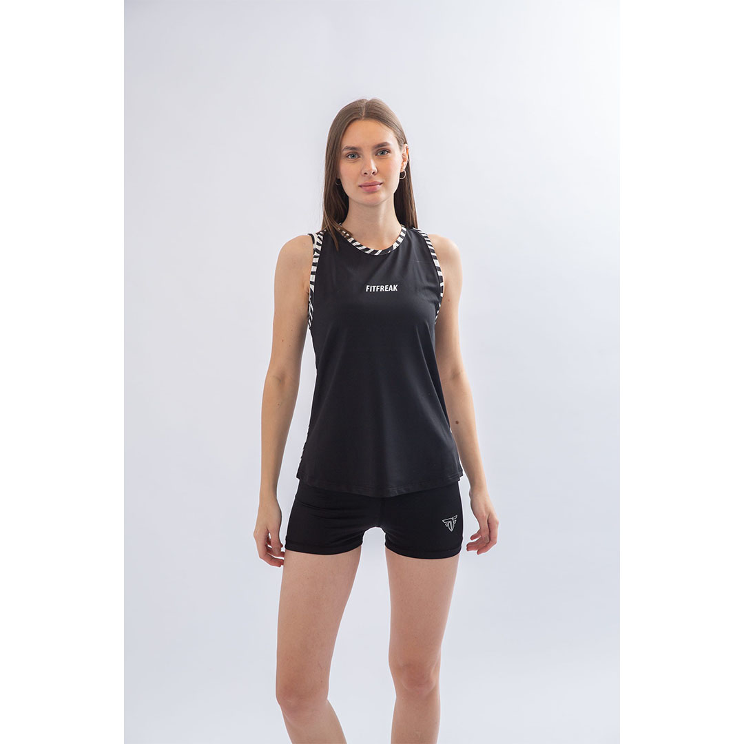 تيشيرت رياضي بدون كم حريمي - أسود/أبيض