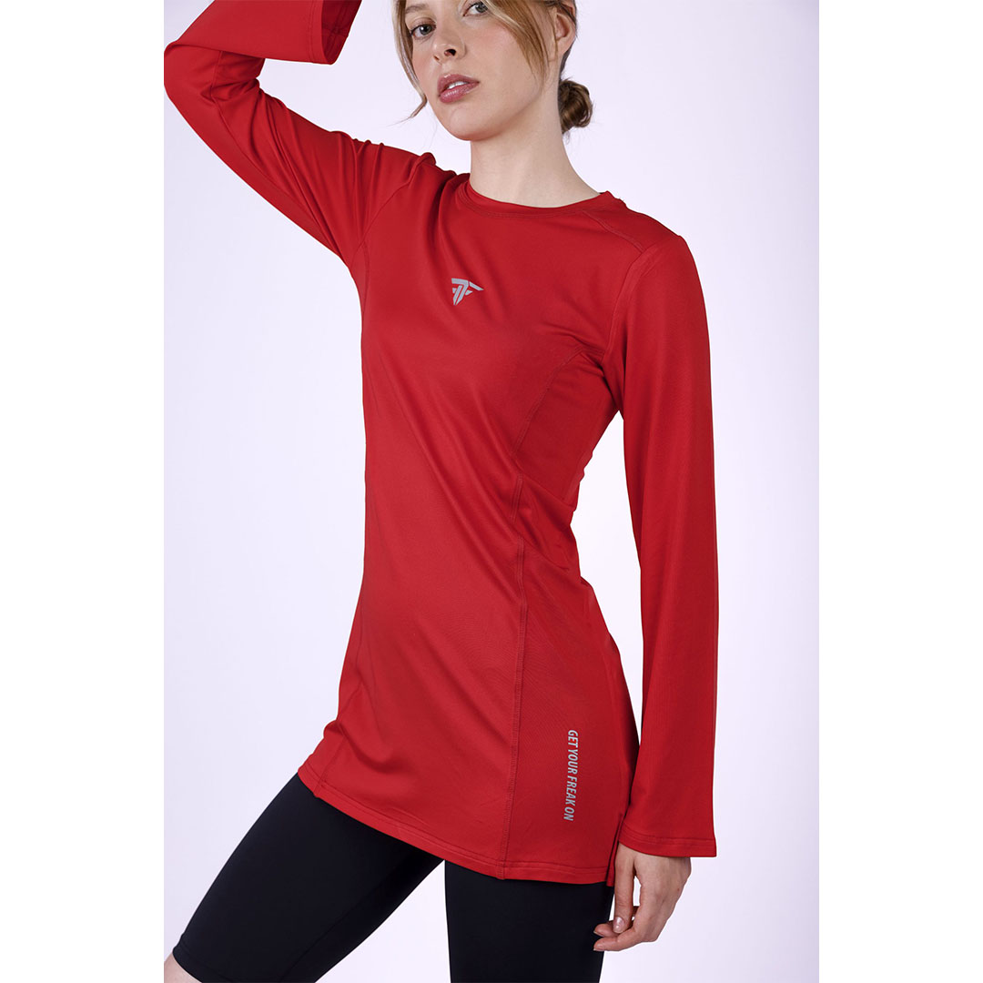 تيشيرت بكم رياضي طويل حريمي - أحمر