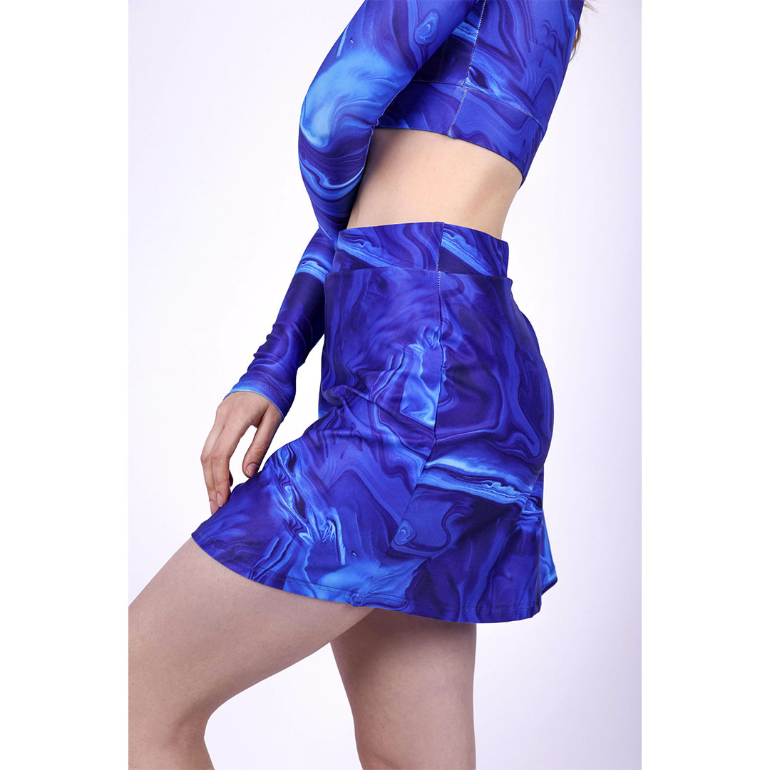 جيبة تنس منقوشة حريمي - أزرق