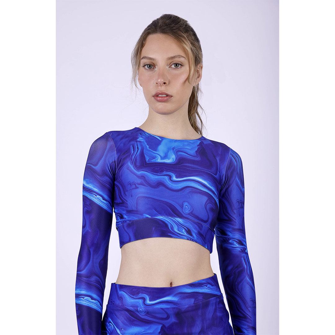 توب قصير بكم طويل حريمي - أزرق