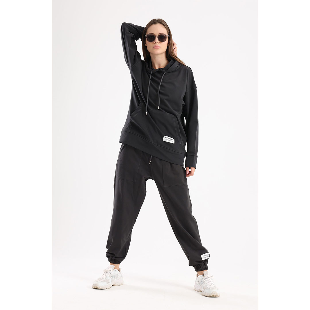 طقم سويت شيرت مع سويت بانتس حريمي - رمادي