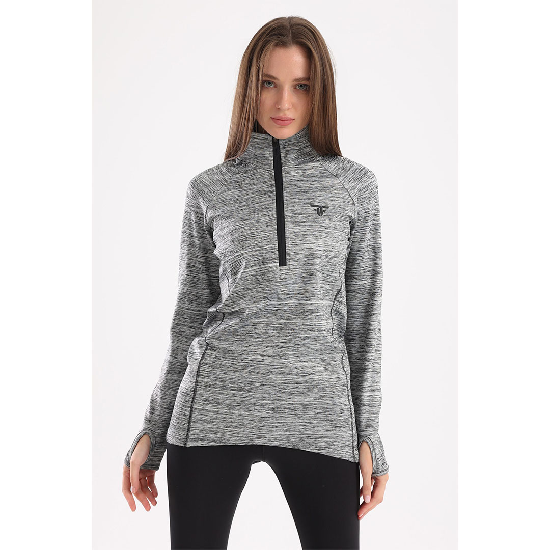 تيشيرت بكم طويل رياضي حريمي - رمادي فاتح