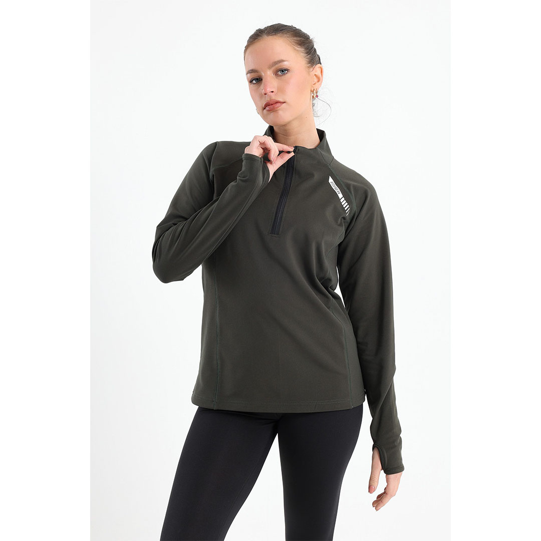 تيشيرت بكم طويل رياضي حريمي - زيتي