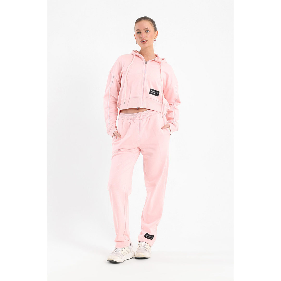 طقم رياضي حريمي - 2 قطعة - بينك فاتح