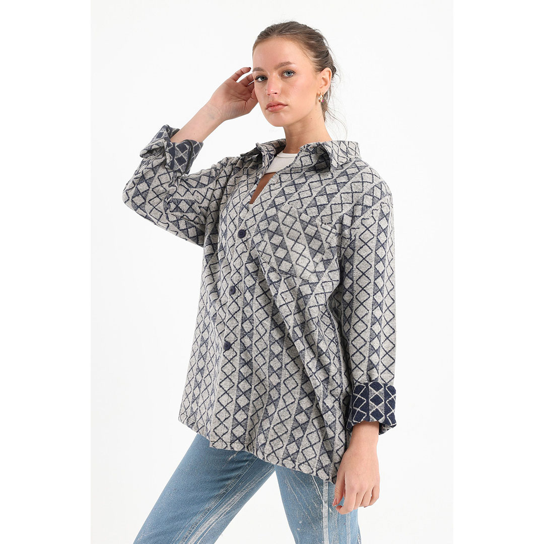 قميص كاجوال شتوي حريمي - رمادي