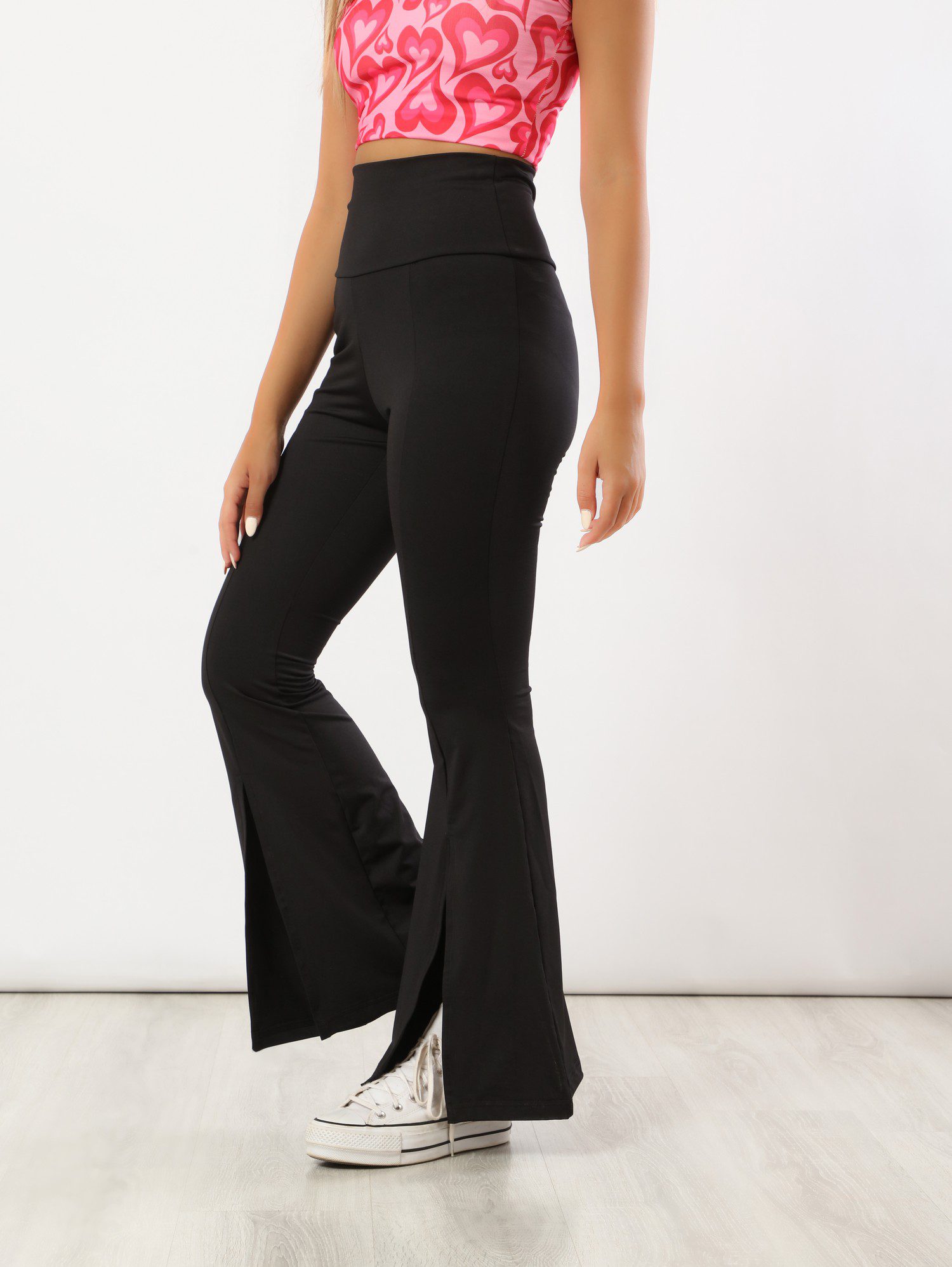 بنطلون شارلستون بفتحة امامية حريمي - أسود