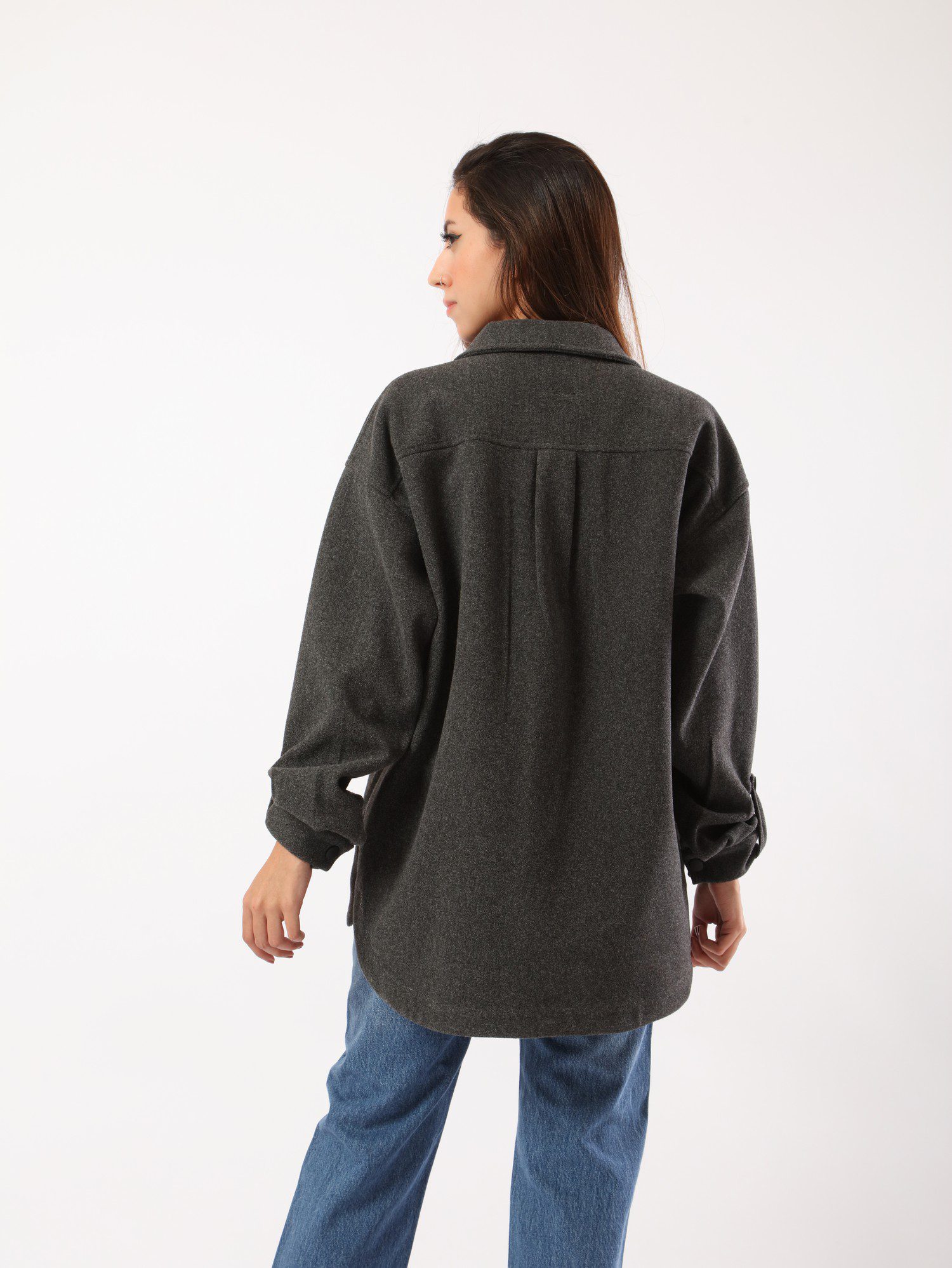 قميص صوف كاجوال حريمي - رمادي غامق