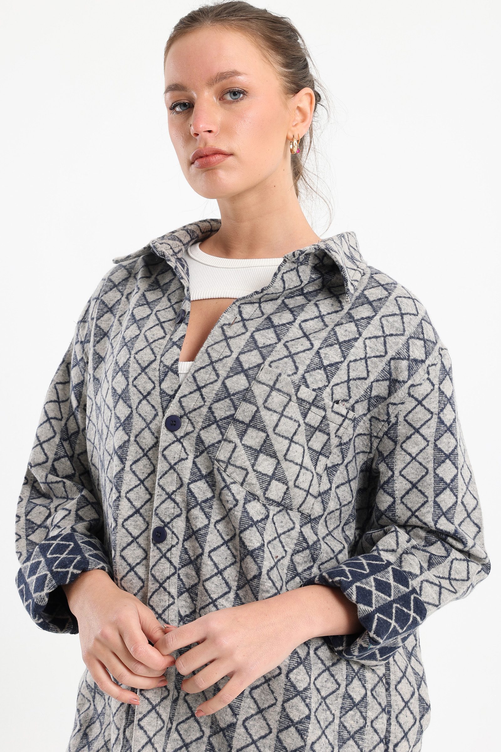 قميص كاجوال شتوي حريمي - رمادي