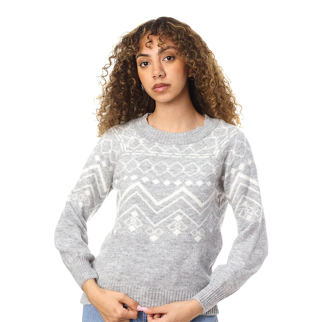 بلوفر حريمي كاجوال طويل - رمادي