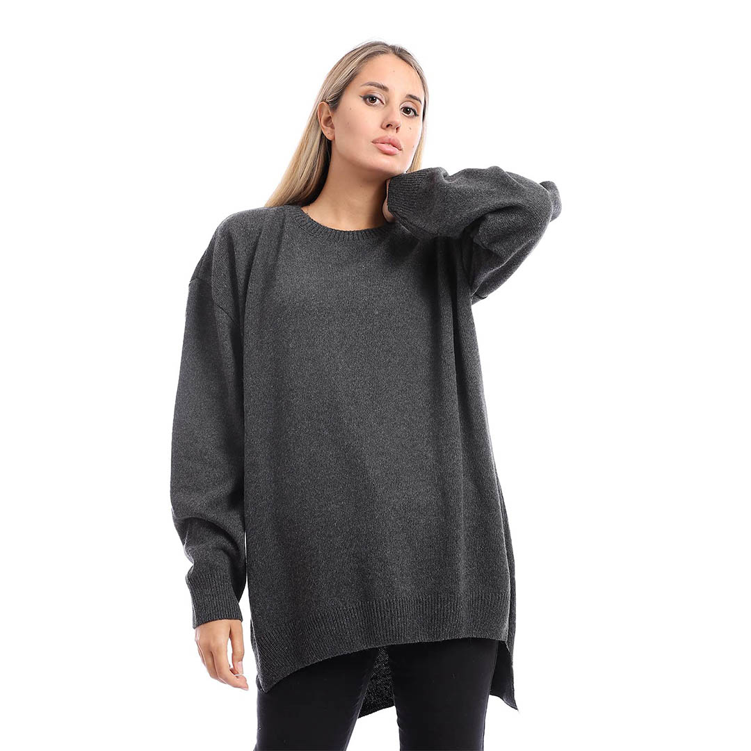 32W22W4525 بلوفر حريمي بكم طويل - رمادي