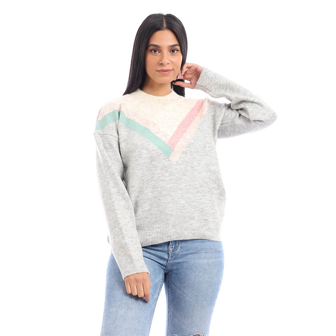 32W22W4625 بلوفر حريمي بكم طويل - رمادي