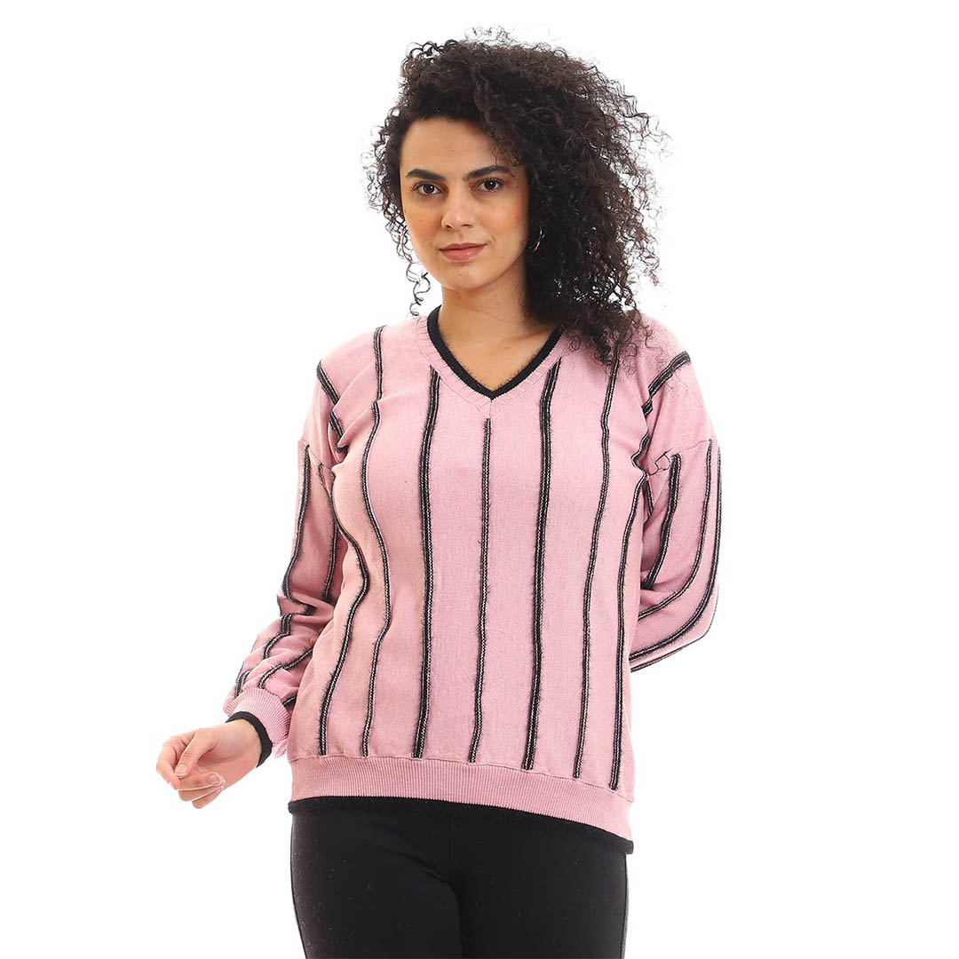 4615 بلوفر حريمي بكم طويل - بينك