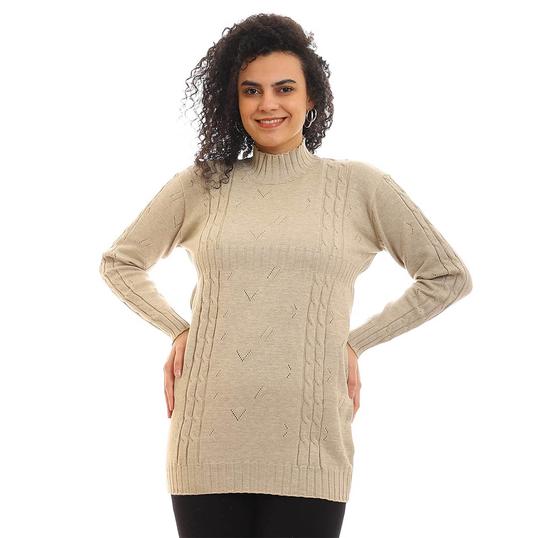 32W22W4624 بلوفر حريمي بكم طويل - بيج