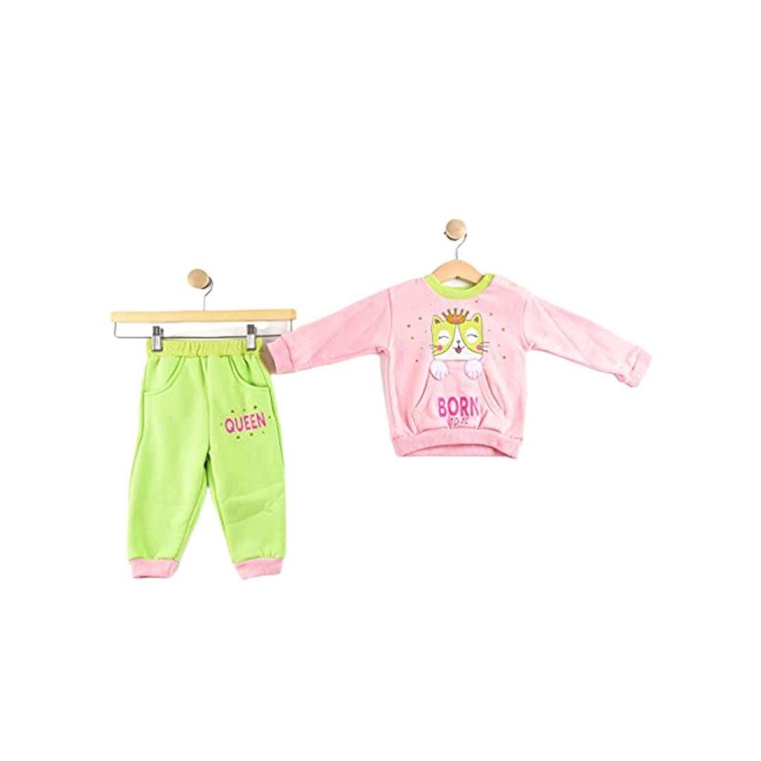 بيجامة بناتي - 2 قطعة - بينك/ أخضر