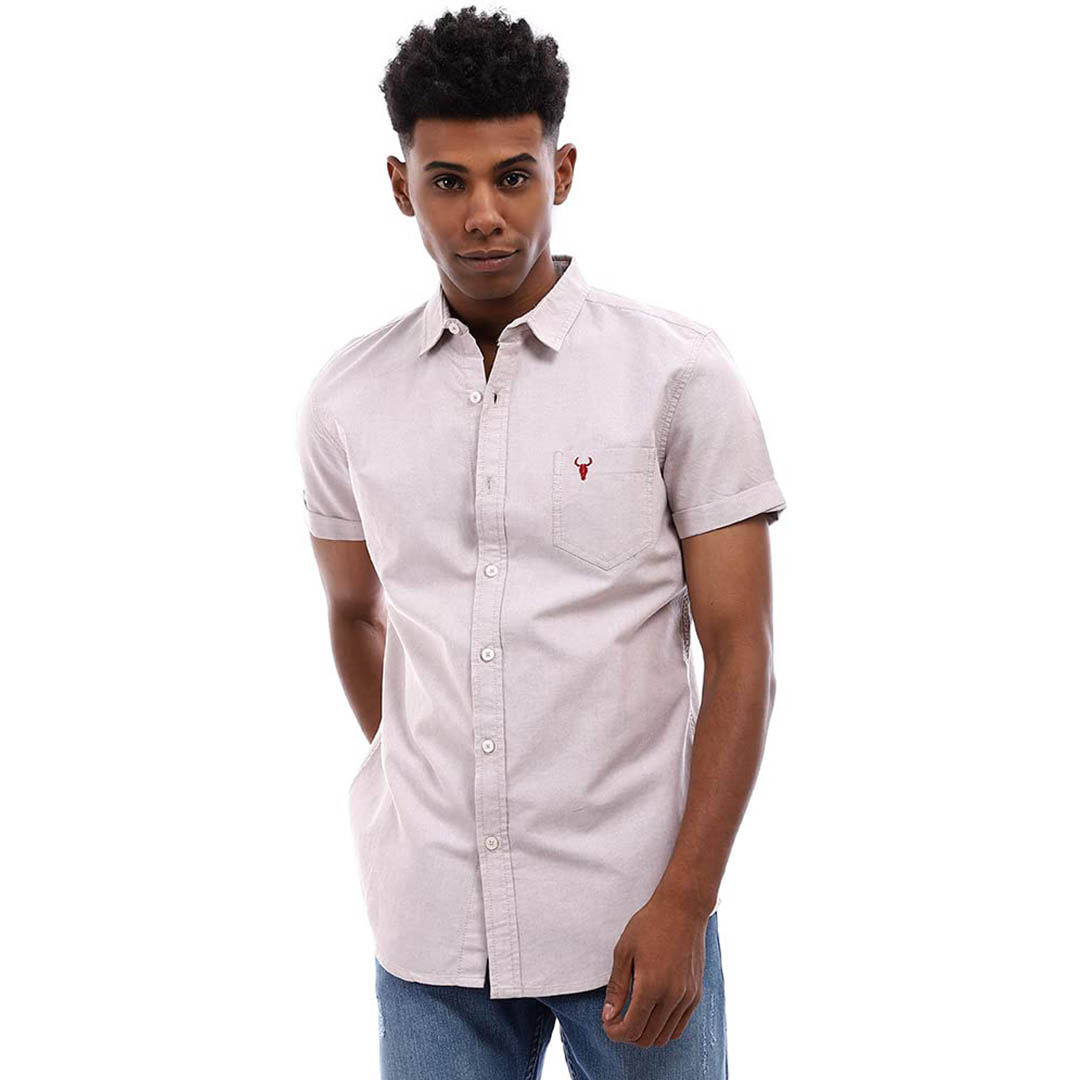 S6M574 قميص رجالي نص كم - بيج