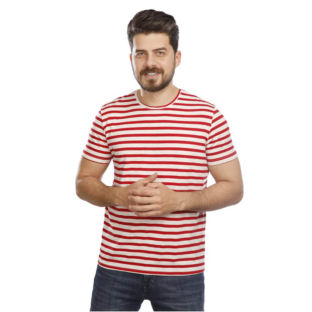 1000175 تي شيرت رجالي نص كم - أحمر/أبيض