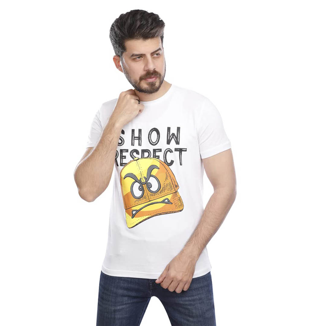 1000189 تي شيرت رجالي نص كم - أبيض